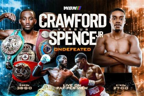 When & How to Watch Spence vs. Crawford The PPV bout is set to take place inside the T-Mobile Arena in Las Vegas at 8:00 p.m. ET (12:00p.m. PT / 1:00 a.m. BST) .
